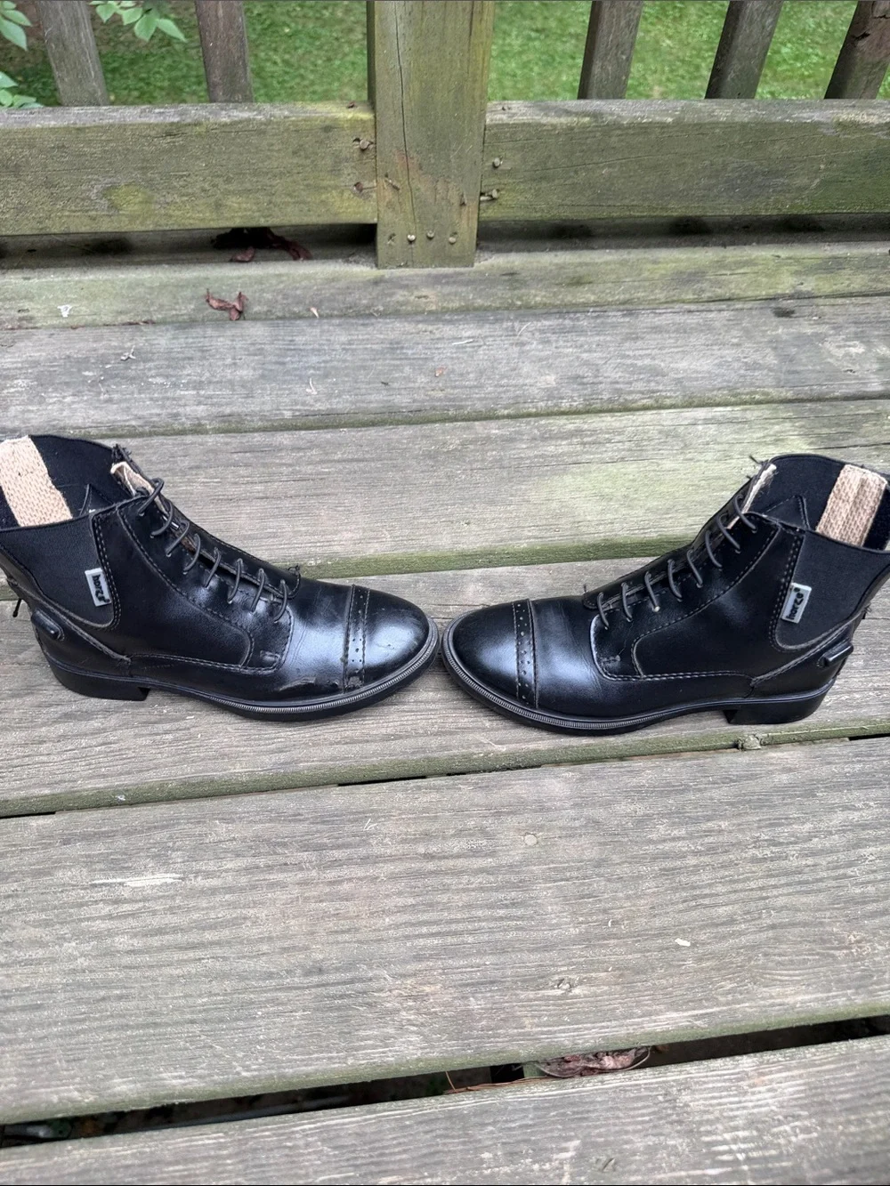 Black Horze Lace-Up Leather Riding Boots - size 32 (1) with zippers